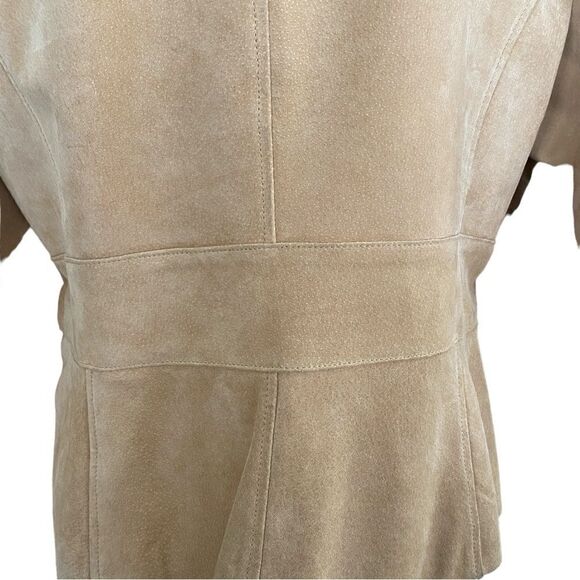 Bandolino Carmel Tan Suede 100% Leather Embroidered Blazer Jacket Size 16 - Picture 5 of 10